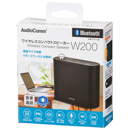 ワイヤレスコンパクトスピーカー（Bluetooth5.0/防水保護IPX6耐水/USB充電式/ブラック）_03-2300_ASP-W200N_OHM（オーム電機）