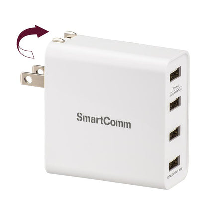 USBチャージャー（USB Type-A×4ポート/ホワイト）_03-3091_MAV-AU436N_OHM（オーム電機）