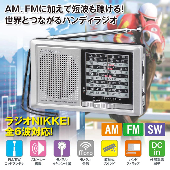 ハンディAM/FM短波ラジオ（ワイドFM/乾電池・ACの2電源/単3形×2本使用/シルバー）_03-5570_RAD-H330N_OHM（オーム電機）