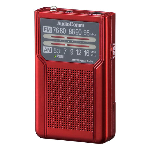 ポケットラジオ（アナログPVC内蔵で電池長持ち154時間/2WAY出力/モノラル受信/ワイドFM/片耳イヤホン付属/単4形×2本使用/レッド）_03-7273_RAD-P136N-R_OHM（オーム電機）