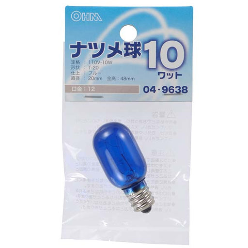 【納期約2週間】LB-T0210-CA ナツメ球（10W/ブルー/E12） OHM（オーム電機）
