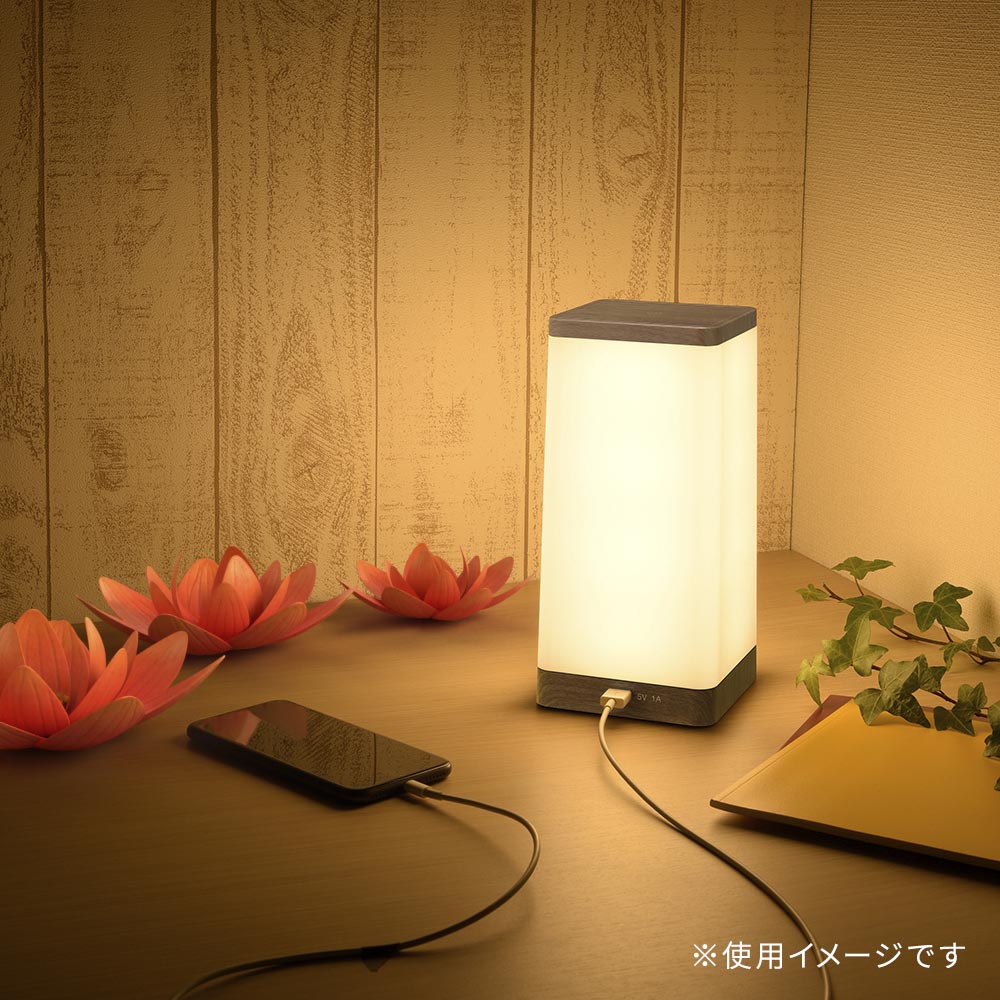 LEDタッチライト（3段階調光/電球色/400 lm/USBポート付/木目調）_06-0856_TT-Y32TUSB-TL_OHM（オーム電機）