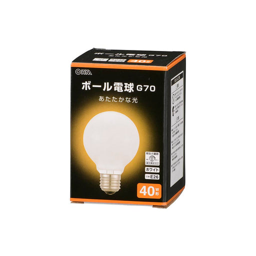 白熱ボール電球（G70/40W形/E26/ホワイト/420 lm/電球色/調光機能対応）_06-0868_LB-G7640K-WN_OHM（オーム電機）