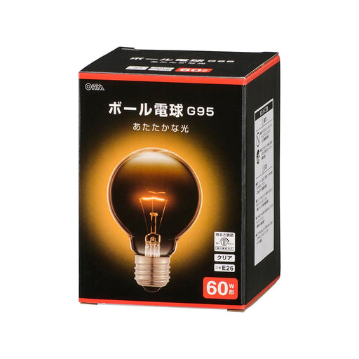 白熱ボール電球（G95/60W形/E26/クリア/750 lm/電球色/調光機能対応）_06-0873_LB-G9657K-CN_OHM（オーム電機）