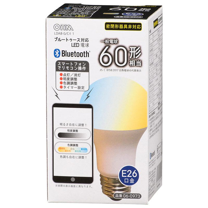Bluetooth対応LED電球（明度、色調調整/電球色860lm、昼光色910lm/E26/広配光）_06-0973_LDA8-G/C/I 1_OHM（オーム電機）
