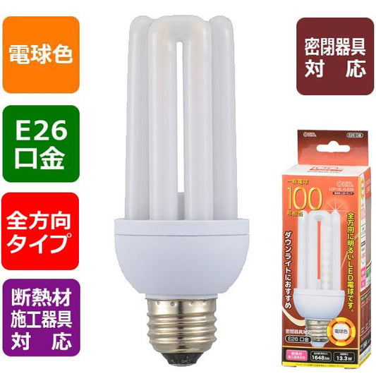 06-1686_LDF13L-G-E26_LED電球（100形相当/1648 lm/電球色/E26/全方向280°/密閉形器具対応/断熱材施工器具対応）_OHM オーム電機