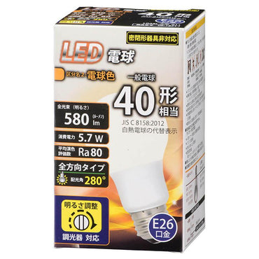 06-1871_LDA6L-G/D G11_LED電球（40形相当/580 lm/電球色/E26/全方向280°/調光器対応）_OHM オーム電機
