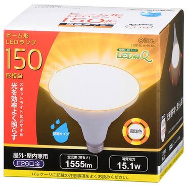 06-3417_LDR15L-W/P150_LED電球 ビームランプ形 広角（150形相当/1555lm/電球色/E26/防雨タイプ）_OHM オーム電機