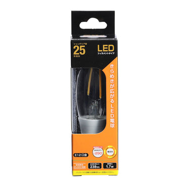 LEDフィラメントタイプ電球 シャンデリア球 クリア（25形相当/238 lm/1.7W/電球色/E12/全方向配光290°）_06-3455_LDC2L-E12 C6_OHM（オーム電機）