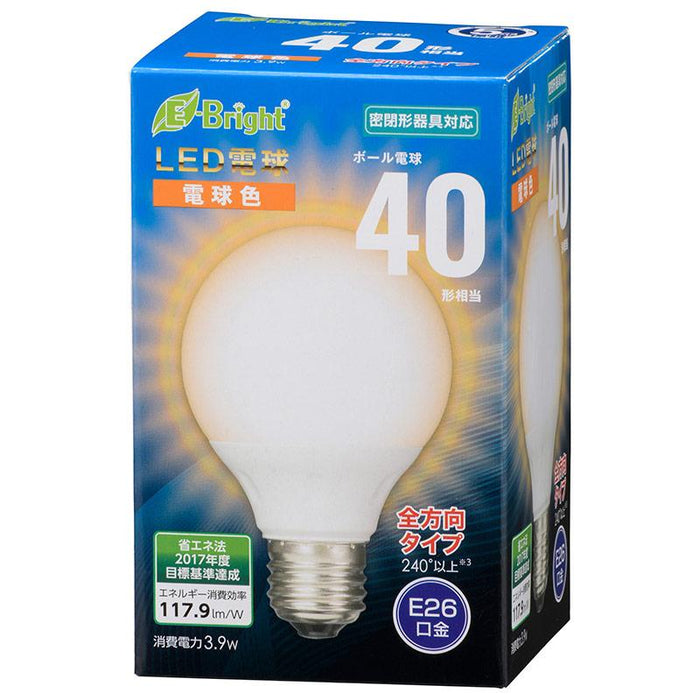 LED電球 ボール球形（40形相当/460lm/電球色/E26/全方向配光240°/密閉形器具対応）_06-3595_LDG4L-G 7AG20_OHM（オーム電機）