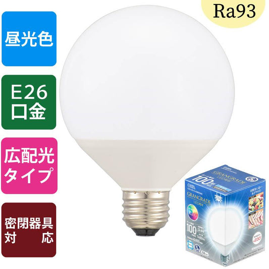LED電球 ボール球形「GRANGRADE」（100形相当/Ra93/1480lm/昼光色/E26/配光角230°/密閉形器具対応）_06-3870_LDG12D-G AG6/RA93_OHM（オーム電機）