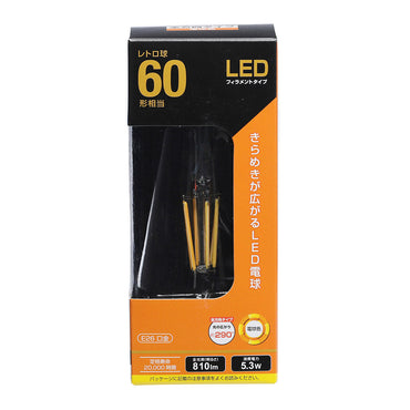 LEDフィラメントタイプ電球 レトロ球（60形相当/810 lm/5.3W/電球色/E26/全方向配光290°）_06-3893_LDF5L C6/ST64_OHM（オーム電機）