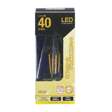LEDフィラメントタイプ電球 レトロ球（40形相当/456 lm/3.4W/キャンドル色2400K/E26/全方向配光290°）_06-3894_LDF3L C6/GST64_OHM（オーム電機）