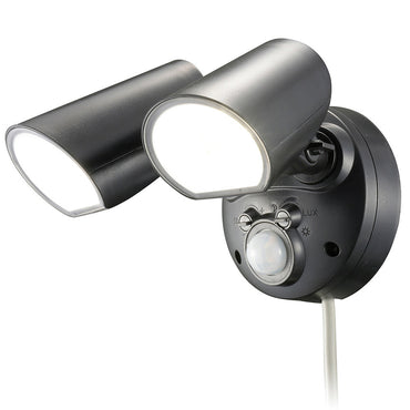 LEDセンサーライト（2灯/20W/2000Lm/白色LED/保護等級IPX4/コード長3m）_06-4288_LS-AS2000K4-K_OHM（オーム電機）