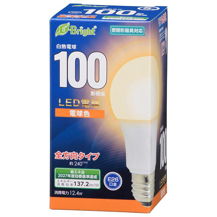 LED電球（100形相当/1702lm/12.4W/電球色/E26/全方向配光240°/密閉形器具対応）_06-4346_LDA12L-G AG27_OHM オーム電機