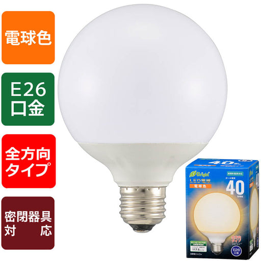 LED電球 ボール球形（40形相当/470lm/電球色/G95/E26/全方向配光240°/密閉形器具対応）_06-4394_LDG4L-G AG24_OHM（オーム電機）