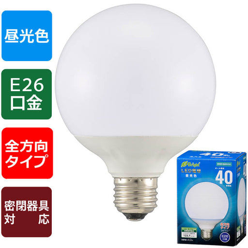 LED電球 ボール球形（40形相当/495lm/昼光色/G95/E26/全方向配光240°/密閉形器具対応）_06-4396_LDG4D-G AG24_OHM（オーム電機）
