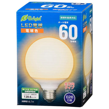 LED電球 ボール球形（60形相当/785lm/電球色/G95/E26/全方向配光240°/密閉形器具対応）_06-4397_LDG6L-G AG24_OHM（オーム電機）