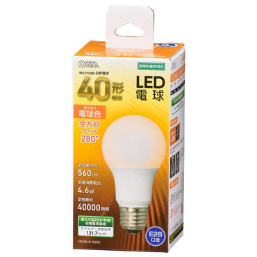 LED電球（40形相当/560lm/電球色/E26/全方向280°/密閉形器具対応）_06-4454_LDA5L-G AG52_OHM（オーム電機）
