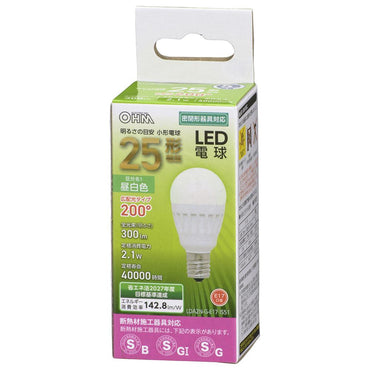 LED電球 小形（25形相当/300lm/昼白色/E17/広配光200°/密閉器具対応/断熱材施工器具対応）_06-4472_LDA2N-G-E17 IS51_OHM（オーム電機）