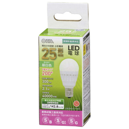 LED電球 小形（25形相当/300lm/昼白色/E17/広配光200°/密閉器具対応/断熱材施工器具対応）_06-4472_LDA2N-G-E17 IS51_OHM（オーム電機）
