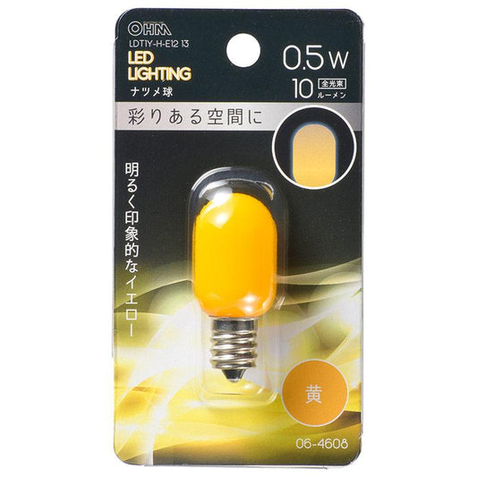 LEDナツメ球（装飾用/0.5W/10lm/黄色/T20/E12/イエロー）_06-4608_LDT1Y-H-E12 13_OHM オーム電機