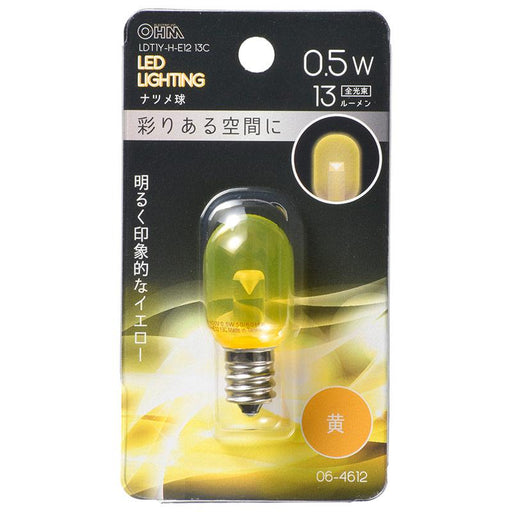 LEDナツメ球（装飾用/0.5W/13lm/黄色/T20/E12/クリアイエロー）_06-4612_LDT1Y-H-E12 13C_OHM オーム電機