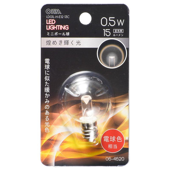 LEDミニボール球（装飾用/0.5W/15lm/クリア電球色/G30/E12）_06-4620_LDG1L-H-E12 13C_OHM オーム電機