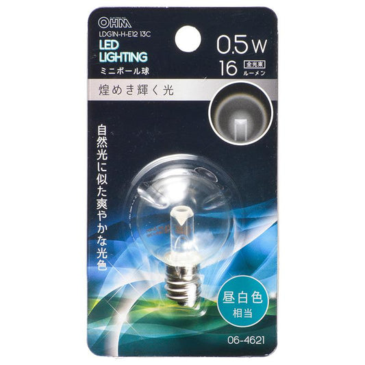 LEDミニボール球（装飾用/0.5W/16lm/クリア昼白色/G30/E12）_06-4621_LDG1N-H-E12 13C_OHM オーム電機