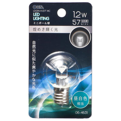 LEDミニボール球（装飾用/1.2W/57lm/クリア昼白色/G30/E17）_06-4631_LDG1N-H-E17 14C_OHM オーム電機