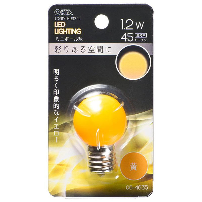 LEDミニボール球（装飾用/1.2W/45lm/黄色/G30/E17）_06-4635_LDG1Y-H-E17 14_OHM オーム電機