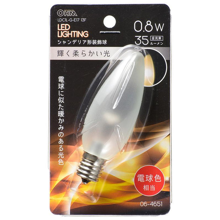 LEDシャンデリア形（装飾用/0.8W/35lm/フロスト電球色/C32/E17）_06-4651_LDC1L-G-E17 13F_OHM オーム電機