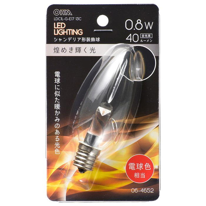 LEDシャンデリア形（装飾用/0.8W/40lm/クリア電球色/C32/E17）_06-4652_LDC1L-G-E17 13C_OHM オーム電機