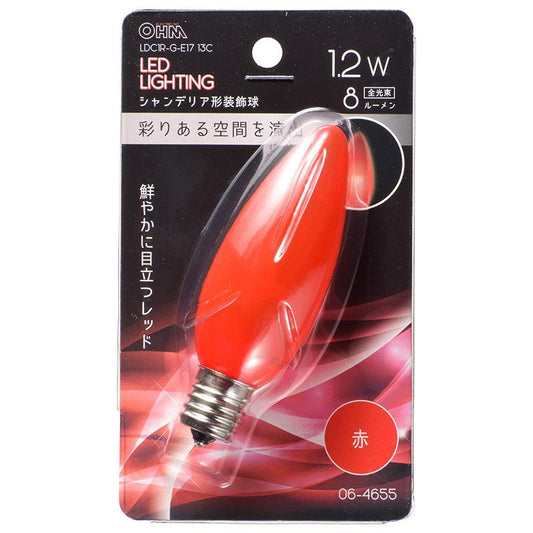LEDシャンデリア形（装飾用/1.2W/8lm/クリア赤色/C32/E17）_06-4655_LDC1R-G-E17 13C_OHM オーム電機