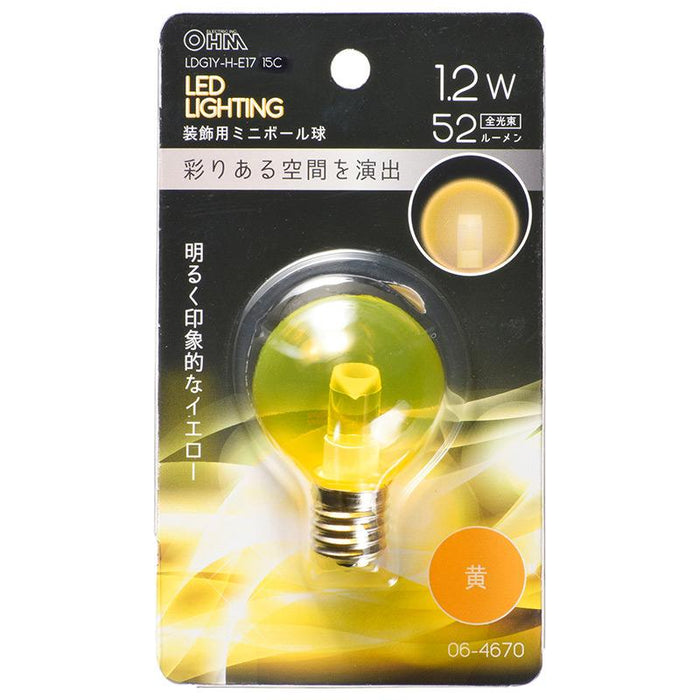 LEDミニボール球（装飾用/1.2W/52lm/クリア黄色/G40/E17）_06-4670_LDG1Y-H-E17 15C_OHM オーム電機
