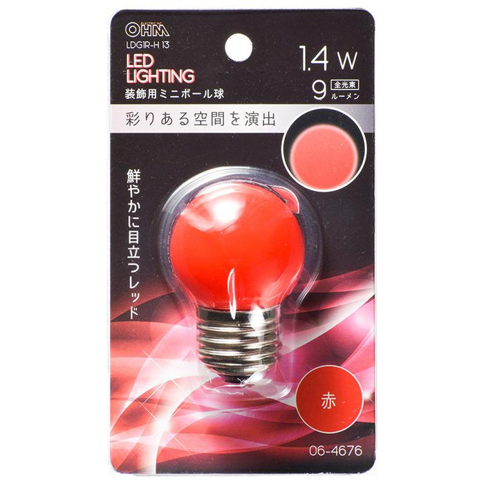 LEDミニボール球（装飾用/1.4W/9lm/赤色/G40/E26）_06-4676_LDG1R-H 13_OHM オーム電機