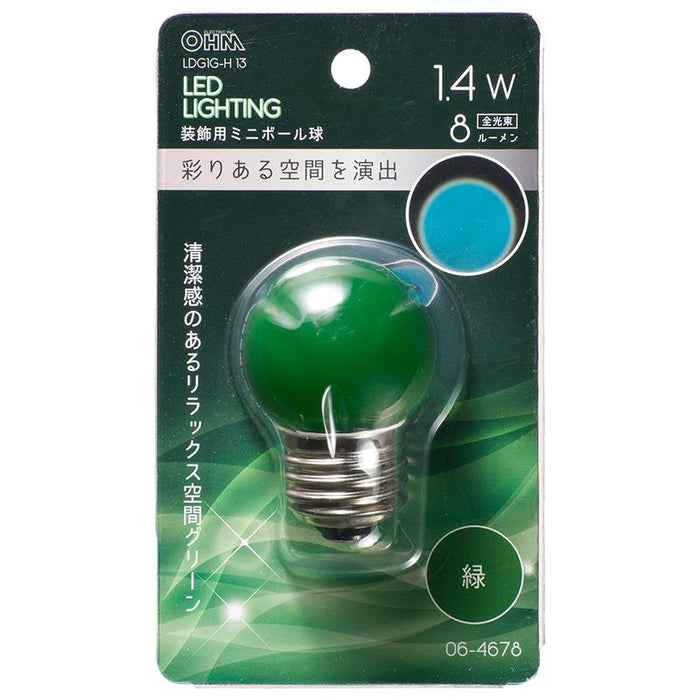 LEDミニボール球（装飾用/1.4W/8lm/緑色/G40/E26）_06-4678_LDG1G-H 13_OHM オーム電機