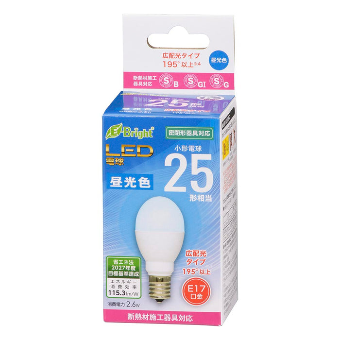 LED電球 小形（25形相当/290 lm/2.6W/昼光色/E17/広配光195°/密閉器具対応/断熱材施工器具対応）_06-4802_LDA3D-G-E17 IH23_OHM（オーム電機）