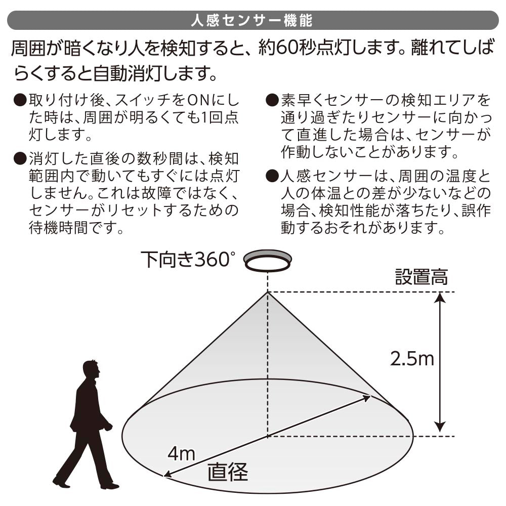 LEDミニシーリングライト （人感センサー付/ボール球60形相当/820 lm/7.6W/昼光色）_06-5064_LE-Y7RB-WD_OHM（オーム電機）