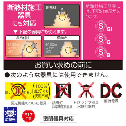 LED電球 小形（40形相当/500lm/4.0W/昼光色/E17/Ra84/広配光210°/密閉形器具対応/断熱材施工器具対応/2個入）_06-5544_LDA4D-G-E17 AG62P_OHM（オーム電機）