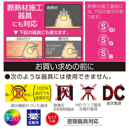 LED電球 小形（Ra93/40形相当/昼白色/480lm/4.0W/E17/広配光210°/密閉形器具対応/断熱材施工器具対応/2個入）_06-5561_LDA4N-G-E17 RA 2P_OHM（オーム電機）
