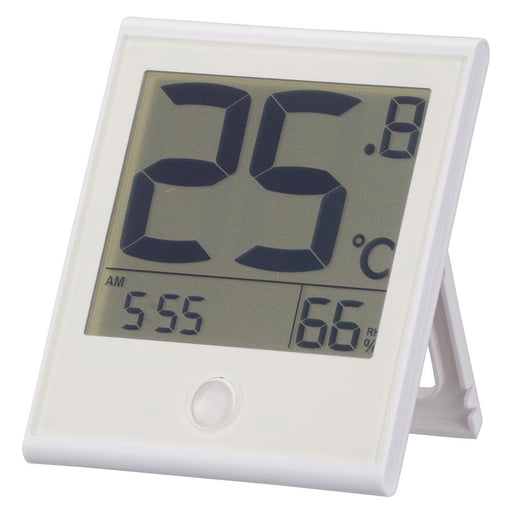 時計付き温湿度計（メモリー機能/快適表示機能/カレンダー表示/置き掛け両用/ 単4形×2本使用/ホワイト）_08-1442_TEM-200B-W_OHM（オーム電機）