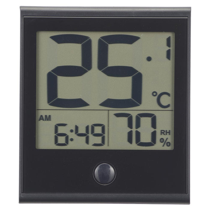 時計付き温湿度計（メモリー機能/カレンダー表示/置き掛け両用/ 単4形×2本使用/ブラック）_08-1447_TEM-210B-K_OHM（オーム電機）