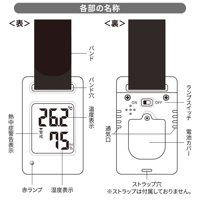 ポータブル温湿度計（熱中症予防指針4段階表示/コイン型電池 CR2032×1個付属/ホワイト）_08-1452_TEM-801-W_OHM（オーム電機）