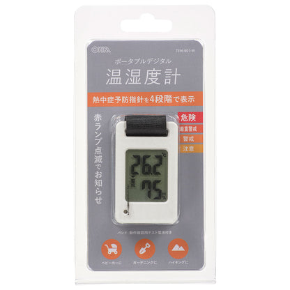 ポータブル温湿度計（熱中症予防指針4段階表示/コイン型電池 CR2032×1個付属/ホワイト）_08-1452_TEM-801-W_OHM（オーム電機）
