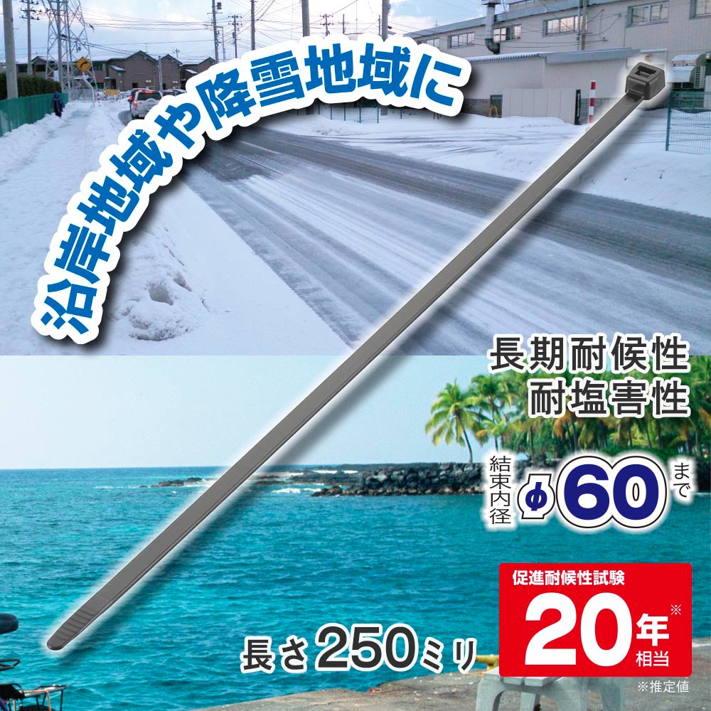クロライドタイ（長期耐候性/耐塩害性/φ60mm/250mm/黒/15本入）_09-1893_LOB-CR25B15_OHM（オーム電機）