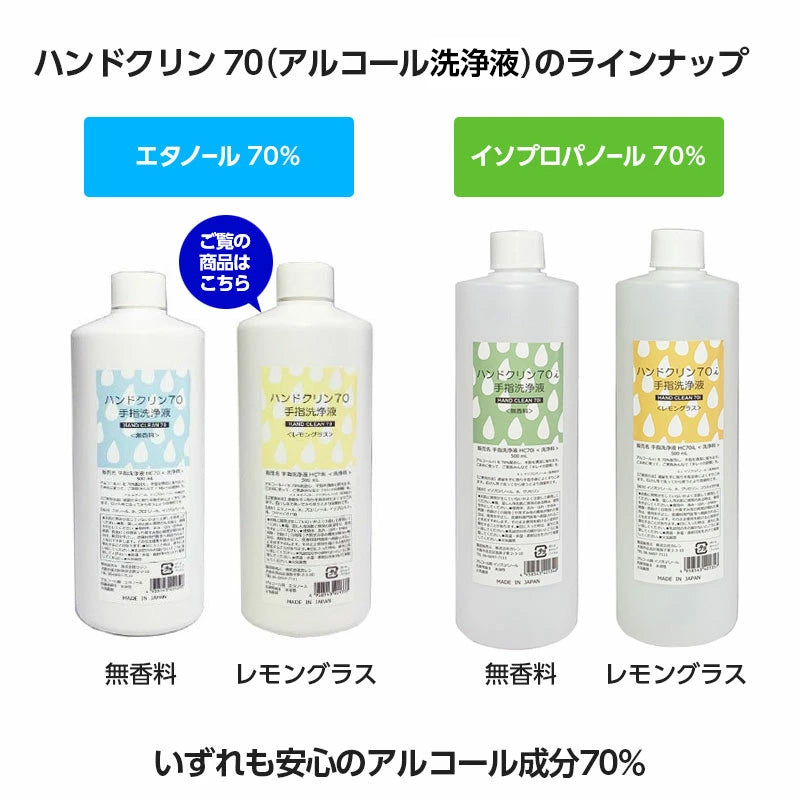 アルコール消毒 アルコール除菌 消毒用エタノール エタノール70% ハンドクリン70l ＜レモングラス＞ 日本製