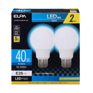 LDA5D-G-G5101-2P_LED電球 2個セット 電球形 A形 広配光 口金E26 40W形 昼白色_ELPA（エルパ・朝日電器） 