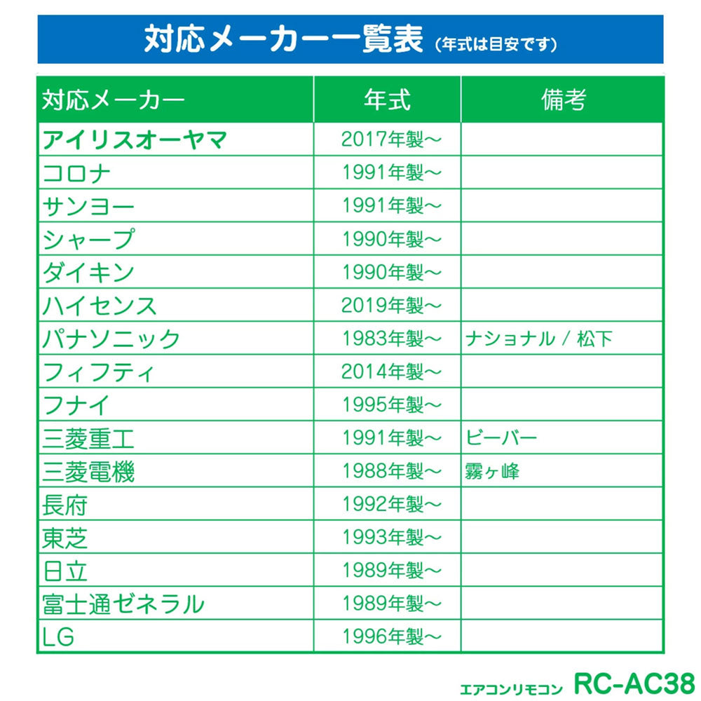 エアコンリモコン_RC-AC38_ELPA（エルパ・朝日電器）